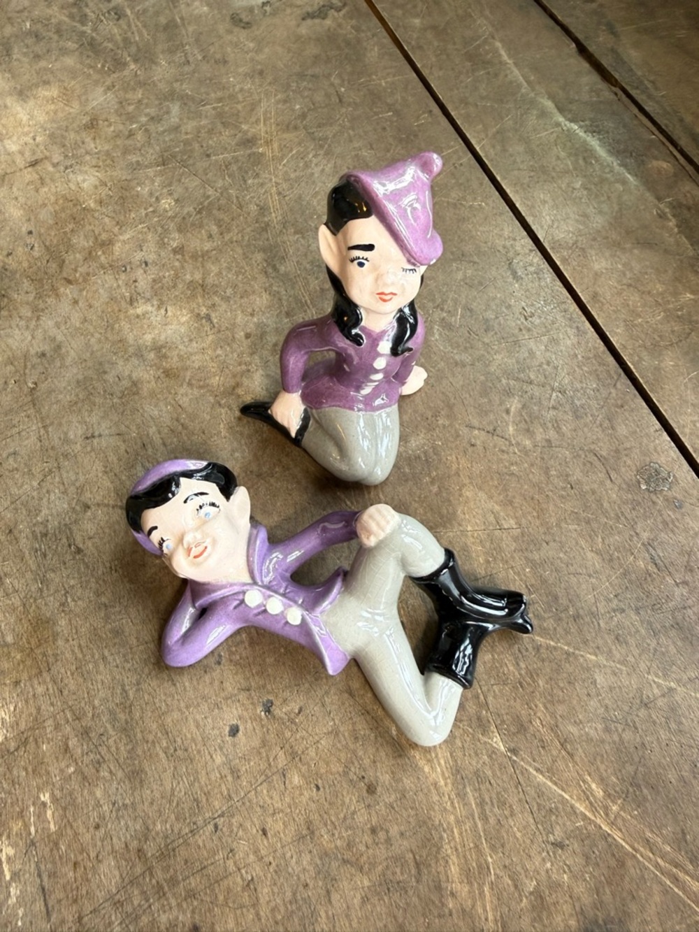 VINTAGE PIXIES SET ARTIST PIECE LIKELY 1970s PURPLE NAUGHTY POSE PIXIE PAIR